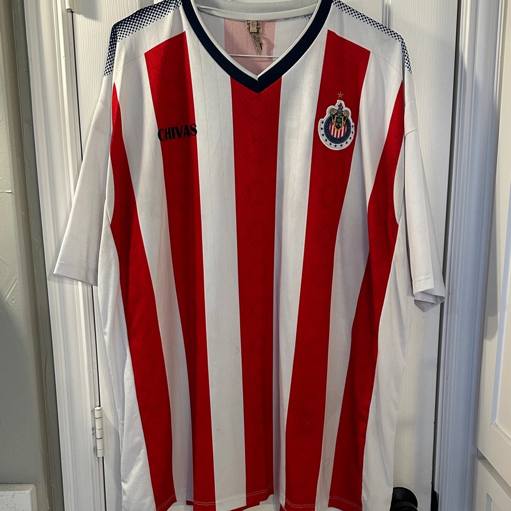 Chivas Guadalajara FC Red and White Striped Mens Soccer Jersey